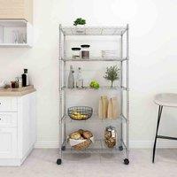 vidaXL 5-Tier Storage Shelf with Wheels 75x35x155 cm Chrome 250 kg, Silver