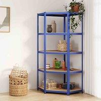 vidaXL 5-layer Corner Shelf Blue Steel&engineered Wood, Blue