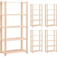 vidaXL 5-tier Storage Racks 5 Pcs 80X38X170cm Solid Pinewood 250 Kg, Brown