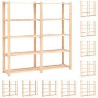 vidaXL 5-tier Storage Racks 10 Pcs 170X38X170cm Solid Pinewood 500 Kg, Brown