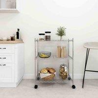 vidaXL 3-Tier Storage Rack with Wheels 60x35x81 cm Chrome 150 kg, Silver