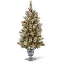 National Tree Snowy Bristle Berry Pine 4Ft Entrance Christmas Tree With 100 Warm White Leds, Green