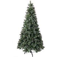 National Tree 7' Shimmery Bristle Pine Christmas Tree With Cones & Silver Glitter, Green