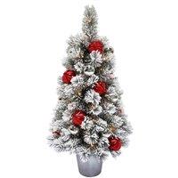 National Tree 3' Snowy Bristle Pine Christmas Tree With 50 Warm White LED Lights In A Burlap Base, Green