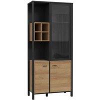 Furniture To Go High Rock Display Cabinet In Matt Black Riviera Oak, Black
