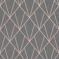 Muriva Ltd Muriva Indra Charcoal & Rose Wallpaper 10m x 53cm, Grey