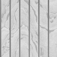 Muriva Woodgrain Panel Silver Wallpaper 10m x 53cm, Silver