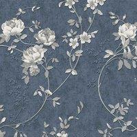 Darcy James Bettany Floral Blue Wallpaper 10m x 53cm, Blue
