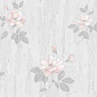 Darcy James Oleana Floral Pink & Grey Wallpaper 10m x 53cm, Pink