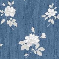 Darcy James Oleana Floral Blue Wallpaper 10m x 53cm, Blue