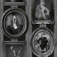 Muriva Dogs In Frames Wallpaper 10m x 53cm, Grey