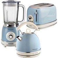 Ariete Vintage Dome Kettle 2 Sl Toaster And Jug Blender Pack Blue, Blue