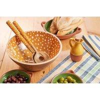 Dexam Sintra Mango Wood Spotted Salad Bowl And Servers - Ochre