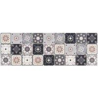 Washamat Washable Indoor Runner 150x50cm Victorian Tile Stone, Black