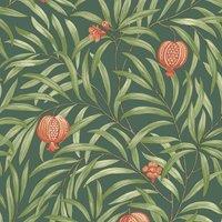 Belgravia Decor Pomegranate Wallpaper 10m x 53cm Green/Orange, Orange