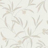 Belgravia Decor Tiffany Flower Textured Wallpaper 10m x 53cm Cream, Cream