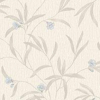 Belgravia Decor Tiffany Flower Textured Wallpaper 10m x 53cm Blue, Black