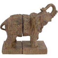 Europa Elephant Bookends 23cm Carved, Brown