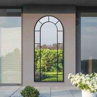 MirrorOutlet Arcus - Black Framed Arched Leaner Outdoor Garden Wall Mirror 75'' x 33'' (190cm x 85cm)