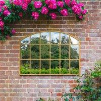 MirrorOutlet Arcus - Gold Framed Arched Wall Outdoor Garden Mirror 35'' x 26'' (90cm x 65cm), Gold