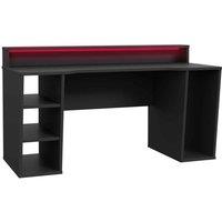 Tezaur Gaming Desk 2 Shelves With Led In Matt Black, Black