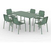 Royalcraft PORTO 6 seater Rectangular dining set - 160x90cm Table Plus 6 Stacking chairs Olive, Green