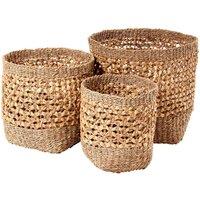 Pacific S 3 Woven Natural Seagrass And Water Hyacinth Tall Round Baskets, Brown