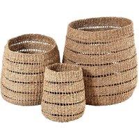 Pacific S 3 Woven Natural Seagrass Patterned Round Baskets, Brown