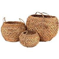 Pacific S 3 Woven Water Hyacinth Handled Round Baskets, Brown