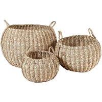 Pacific S 3 Woven Striped Natural Seagrass And Palm Leaf Round Baskets, Brown