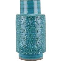 Pacific Sidra Aquamarine Stoneware Etch Detail Vase, Green