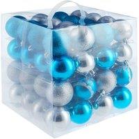 Tectake Christmas Baubles In Sliver/Blue (set Of 64 ), Multi