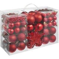 Tectake Christmas Tree Set W/ 84 Baubles, 5M String Of Beads & Star Topper (in Red), Red