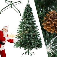 Tectake Lifelike Christmas Tree w/ Metal Stand 6Ft Green 705 Tips w/ Pinecones, Green