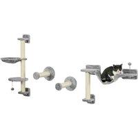 PawHut Cat Wall w/ Hammock, Perches, Scratching Post - Grey, Grey