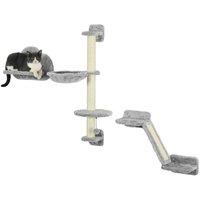 PawHut Cat Wall w/ Hammock, Platforms, Ladder - Grey, Grey
