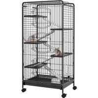 PawHut 6 Levels Small Animal Cage w/ Ramps, Bowl, Black