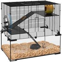 PawHut 3 Tier Hamster Cage w/ Deep Glass Bottom, Dish, Hut, Black