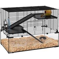 PawHut 3-Tier Hamster Cage w/ Deep Glass Bottom, Dish, Hut, Black