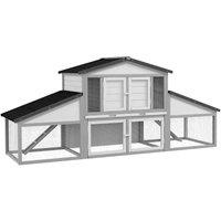 PawHut Large Rabbit Hutch w/ Run- Grey, Grey