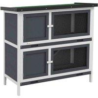 PawHut Double Decker Rabbit Hutch Outdoor w/ Tray - Grey, Grey
