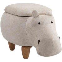 HOMCOM Hippo Storage Stool Cute Kids Decoration Footrest, Cream, Cream