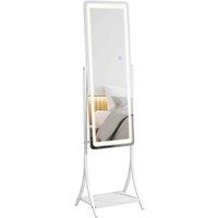 HOMCOM Full Length Mirror With Led Light, Free Standing Floor Mirror With Shelf, White