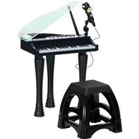Aiya Aiyaplay 32 Keys Kids Piano Keyboard With Stool Lights Microphone Black, Black