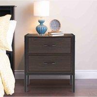 Livingandhome Retro Style Wooden Bedside Cabinet Metal Frame Nightstand With 2 Drawers Brown, Brown