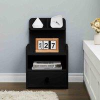Livingandhome Wooden 1-drawer Bedside Table Nightstand With A Shelf Black, Black