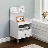 Livingandhome Wooden 1-drawer Bedside Table Nightstand With A Shelf And Wooden Legs White, White