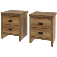 Gfw Boston 2 Drawer Bedside Table Pair Knotty Oak, Brown
