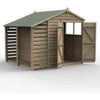 Forest Garden 4LIFE Apex Shed 6x8 2 Door 2 Window w/ Lean-To, Brown