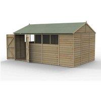Forest Garden 4LIFE Reverse Apex Shed 15x10 2 Door 6 Windows, Brown